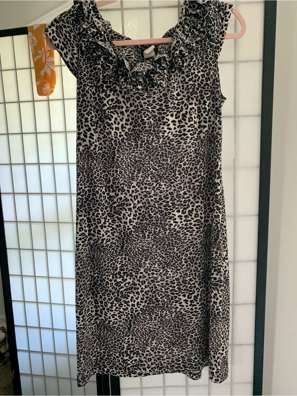 MSK Black & White Leopard Print Ruffle Neck Casual Dress